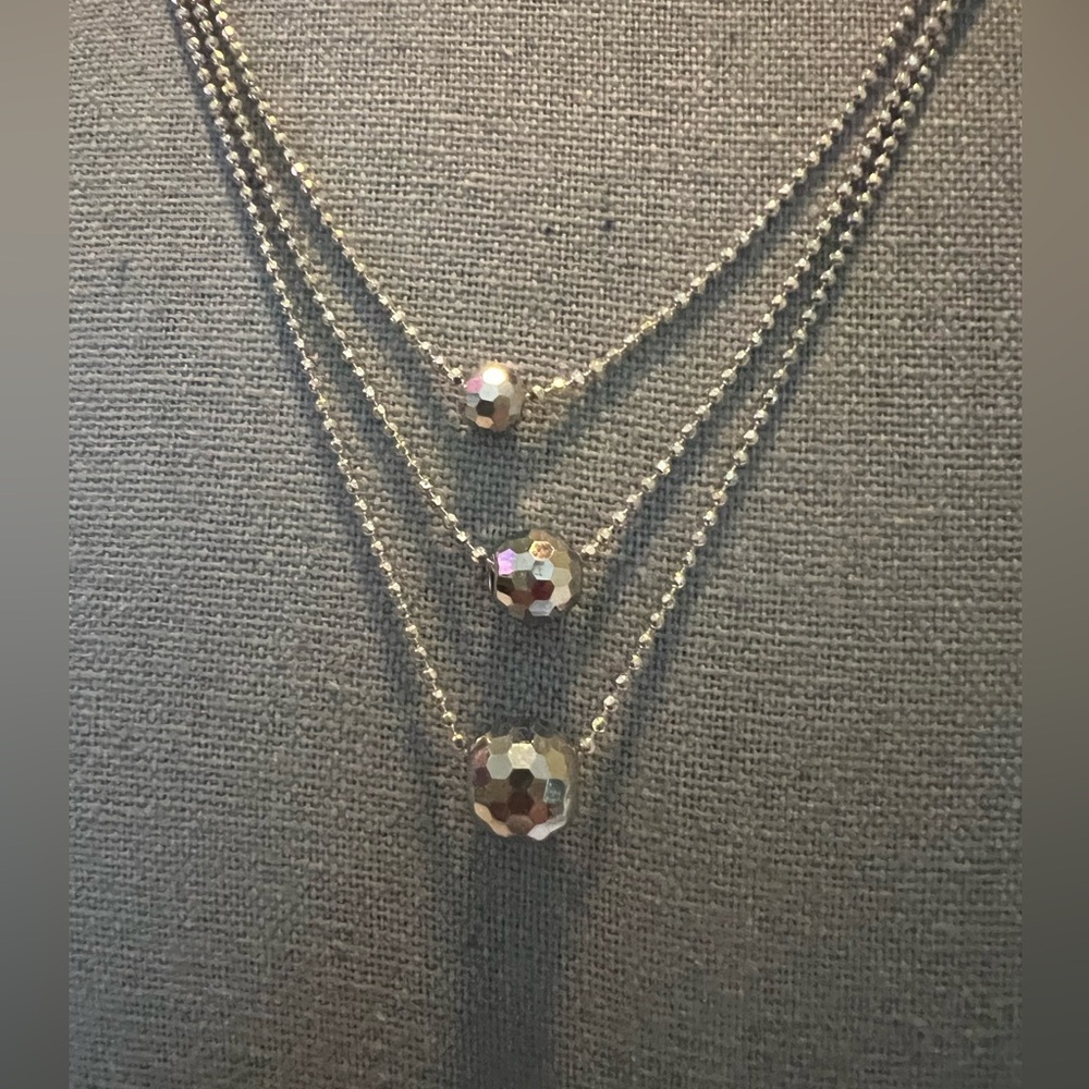 Vintage Sterling Silver .925 A Thailand 3 Layer Beaded Ball Chain Necklace